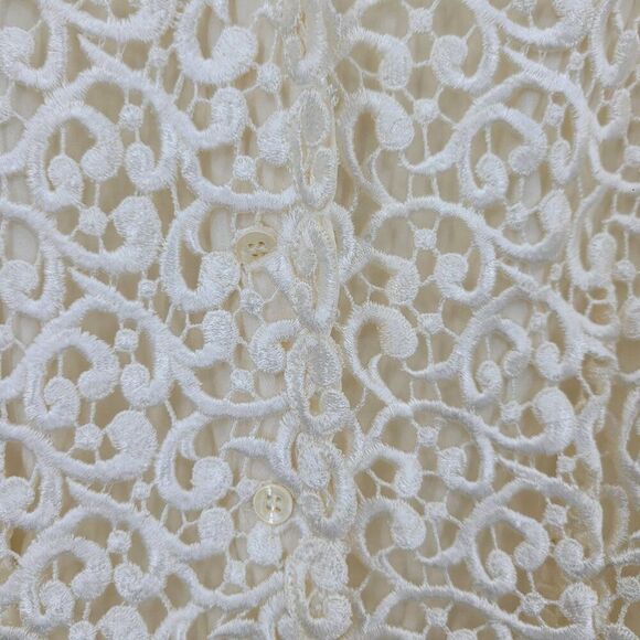 Vtg Ivory Lace Vest Sz M Button Front Sheer Tie Back Soft Girl Granny Cottage - Picture 2 of 10
